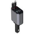 LED Display Car Charger – 4-Device Fast Charging with Retractable Cables
