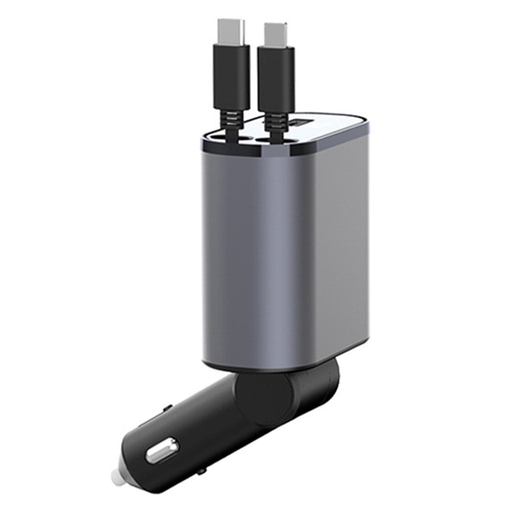 LED Display Car Charger – 4-Device Fast Charging with Retractable Cables