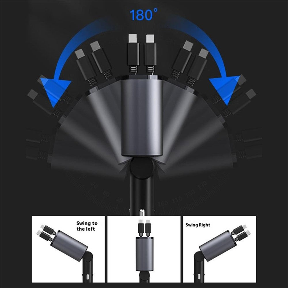 LED Display Car Charger – 4-Device Fast Charging with Retractable Cables