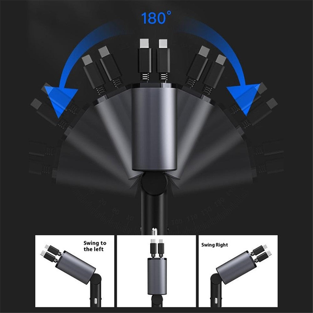 Dual USB-C Car Charger with LED Display – 66W Fast Charging, Retractable Cable
