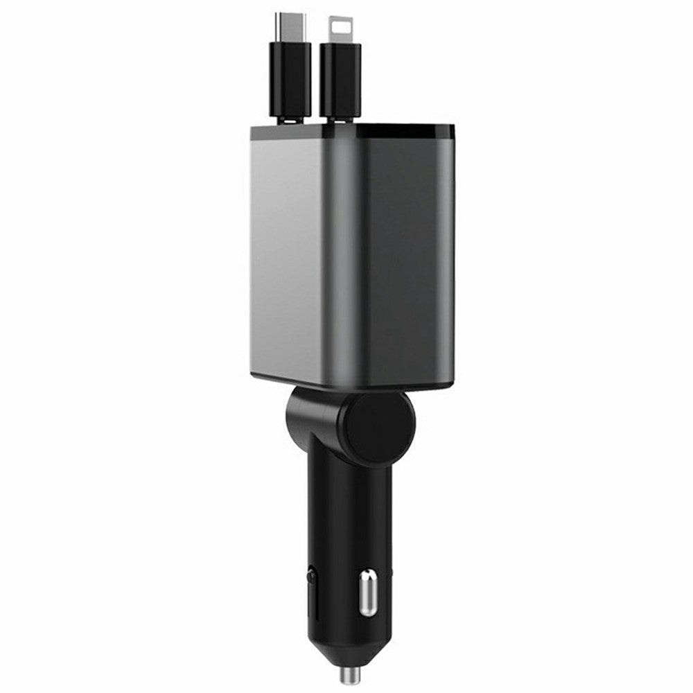 Car Charger with Retractable Type-C & iP Cable – 52W Fast Charging for Phones & Tablets