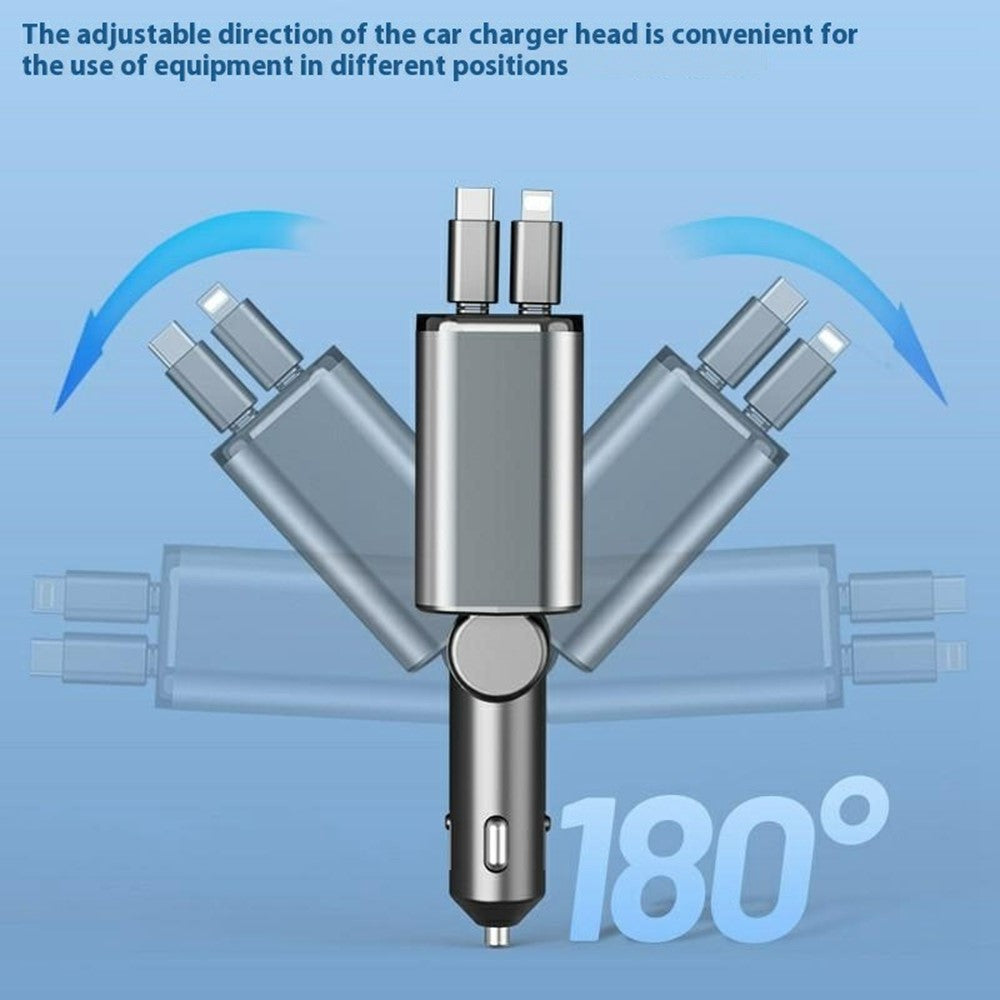 Car Charger with Retractable Type-C & iP Cable – 52W Fast Charging for Phones & Tablets