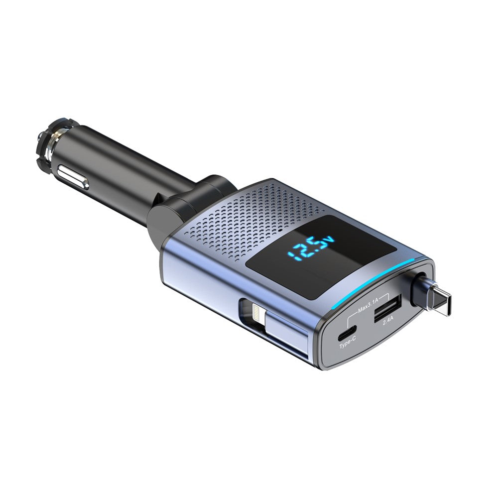 65W Car Charger with 1m Retractable Type-C Cable – PD Fast Charging