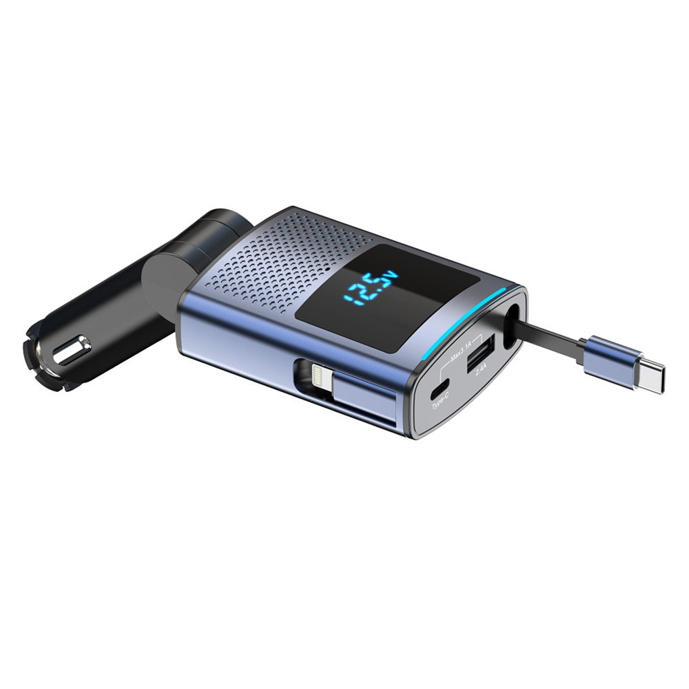 65W Car Charger with 1m Retractable Type-C Cable – PD Fast Charging