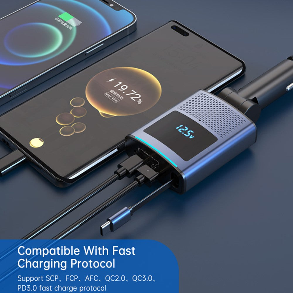 65W Car Charger with 1m Retractable Type-C Cable – PD Fast Charging