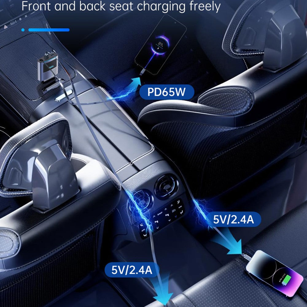 65W Car Charger with 1m Retractable Type-C Cable – PD Fast Charging