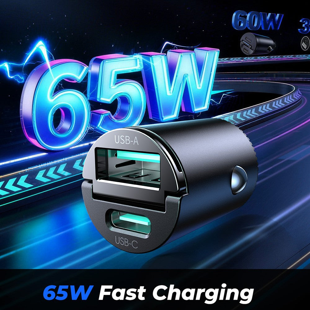 JOYROOM JR-CCN18 PD 65W Fast Charging Adapter USB-A + USB-C Dual Port Car Charger