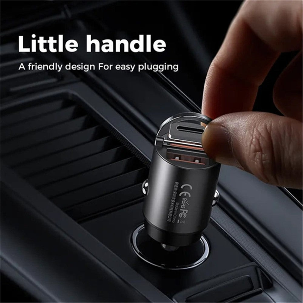 REMAX RCC332 Tanya Pro Series Dual Type-C Car Charger PD 30W Fast Charging Adapter with Mini Ring Handle