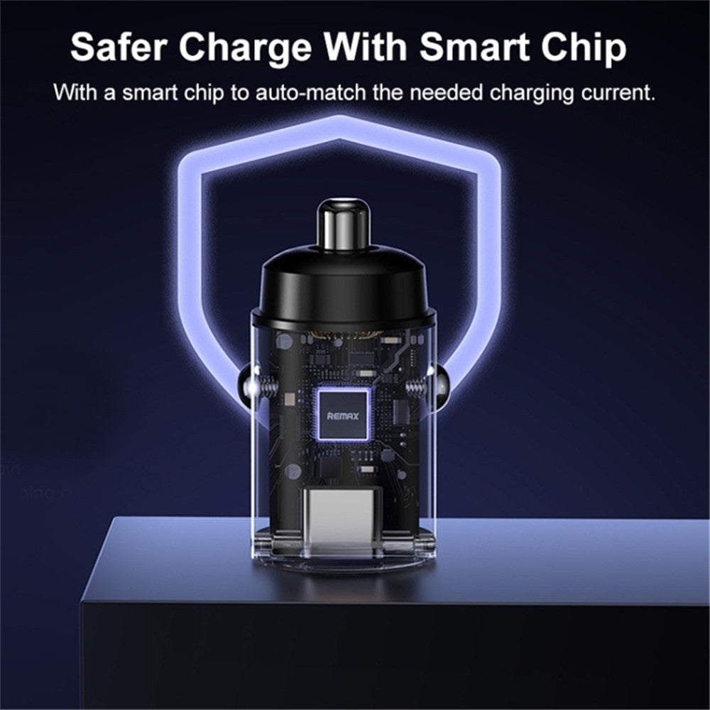 REMAX RCC332 Tanya Pro Series Dual Type-C Car Charger PD 30W Fast Charging Adapter with Mini Ring Handle