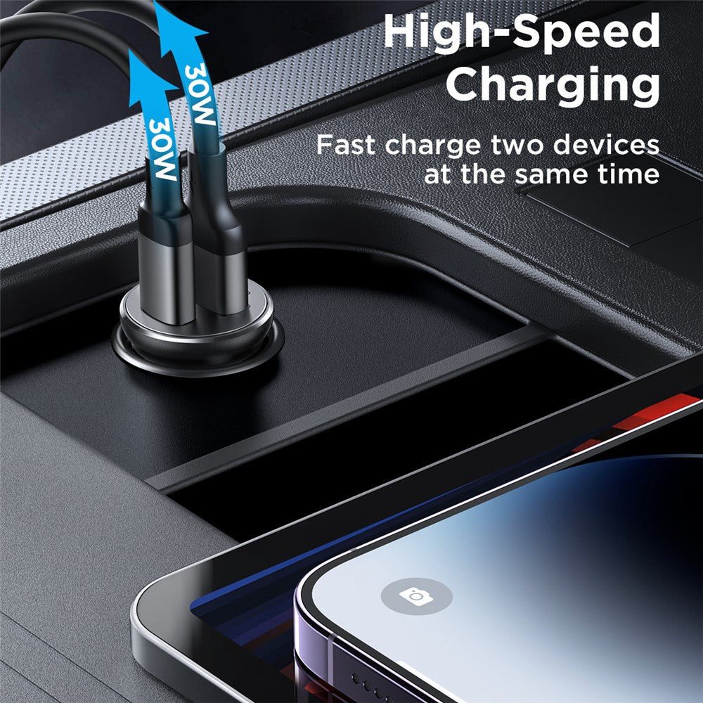 JOYROOM CCN06 Mini 30W Dual Type-C Ports Aluminum Alloy Car Charger Phone PD Fast Charging Adapter