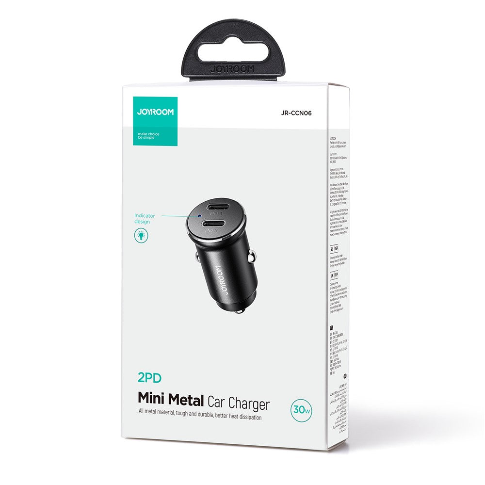 JOYROOM CCN06 Mini 30W Dual Type-C Ports Aluminum Alloy Car Charger Phone PD Fast Charging Adapter