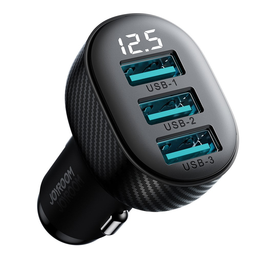 JOYROOM CCD03 3.4A 3 USB Ports Phone Fast Charging Adapter PC+ABS Voltage Digital Display Car Charger