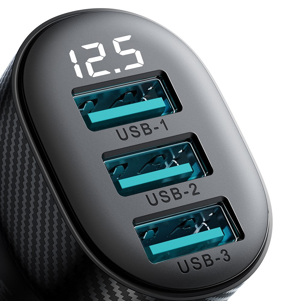 JOYROOM CCD03 3.4A 3 USB Ports Phone Fast Charging Adapter PC+ABS Voltage Digital Display Car Charger