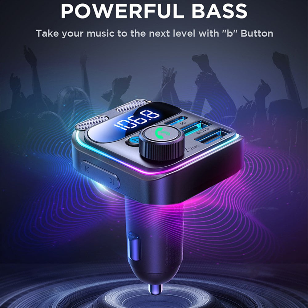 JOYROOM JR-CCB01 Dual Microphone Bluetooth-compatible Hands-free Call Music Player 48W Car Fast Charger FM Transmitter