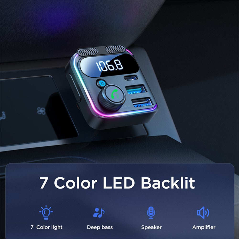 JOYROOM JR-CCB01 Dual Microphone Bluetooth-compatible Hands-free Call Music Player 48W Car Fast Charger FM Transmitter
