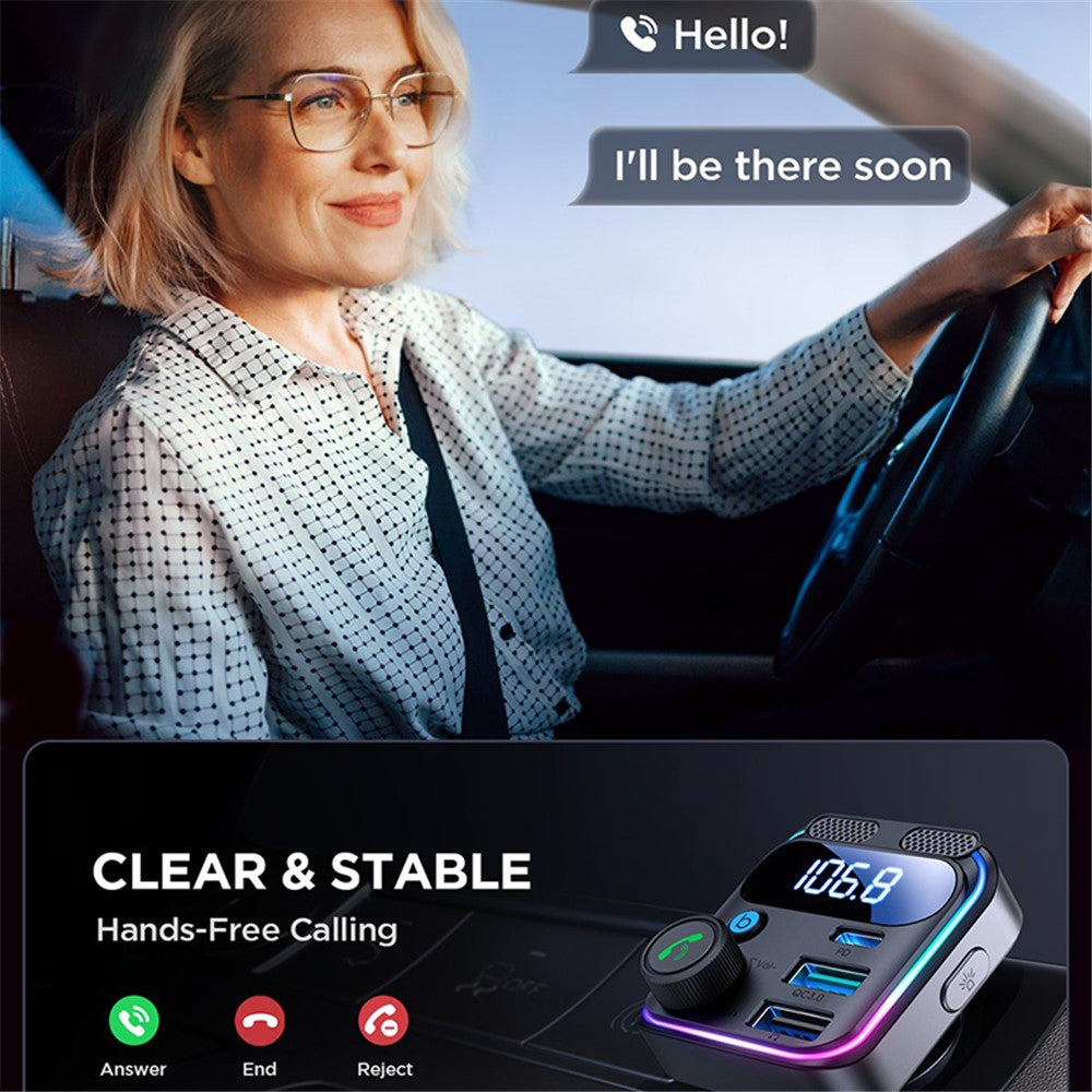 JOYROOM JR-CCB01 Dual Microphone Bluetooth-compatible Hands-free Call Music Player 48W Car Fast Charger FM Transmitter