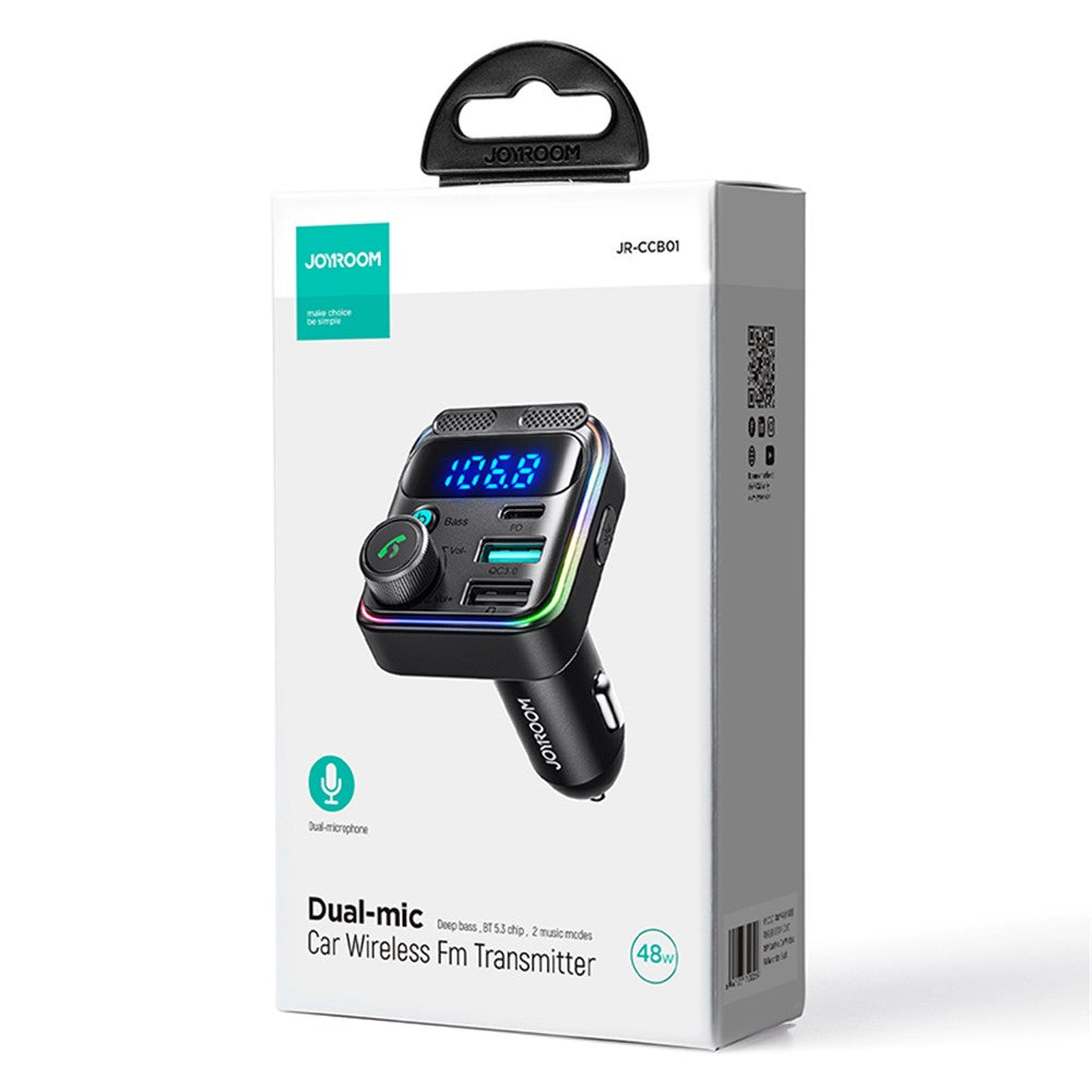 JOYROOM JR-CCB01 Dual Microphone Bluetooth-compatible Hands-free Call Music Player 48W Car Fast Charger FM Transmitter