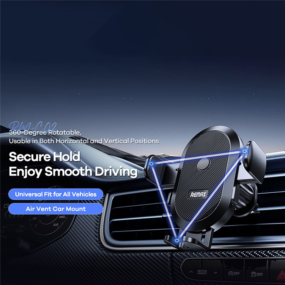 REMAX RM-C02 Air Vent Car Mount Phone Holder 360-Degree Rotation Anti-Slip Compatible with 4-6.5 Inch Phones