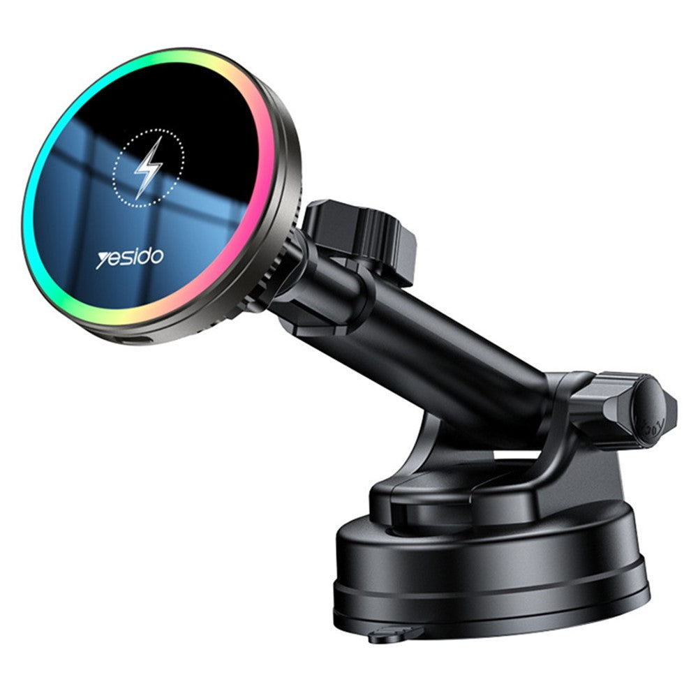 YESIDO C315 Car Wireless Charger – Suction Cup Mount, RGB Light, Cooling Fan