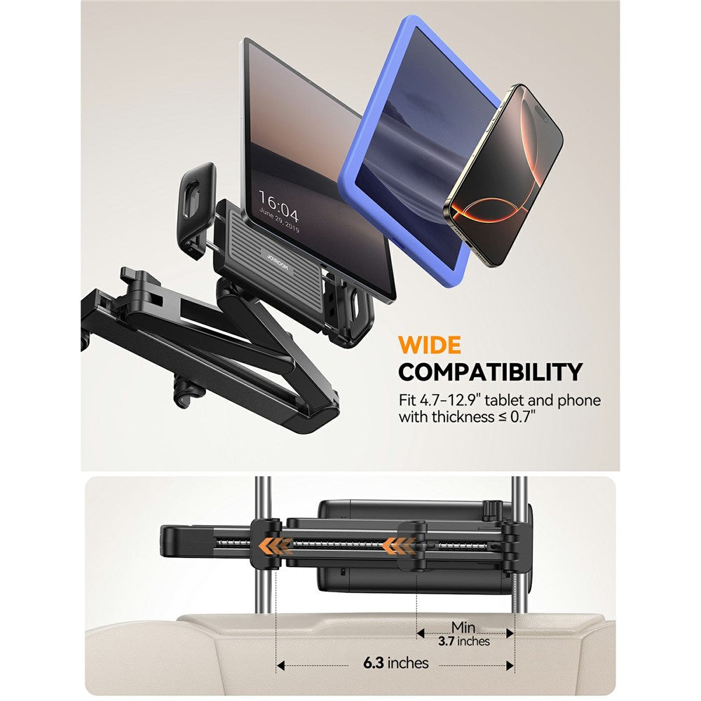 JOYROOM JR-ZS433 Car Headrest Mount Tablet Holder PC + Aluminum Alloy Dual Axis Extendable Stand