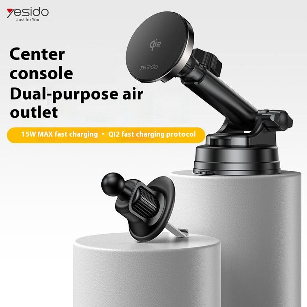 YESIDO DS30 2-in-1 Car Wireless Charger & Magnetic Phone Holder – Qi 2.0