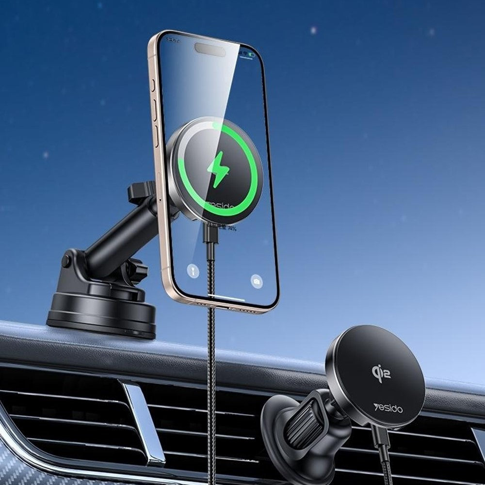 YESIDO DS30 2-in-1 Car Wireless Charger & Magnetic Phone Holder – Qi 2.0