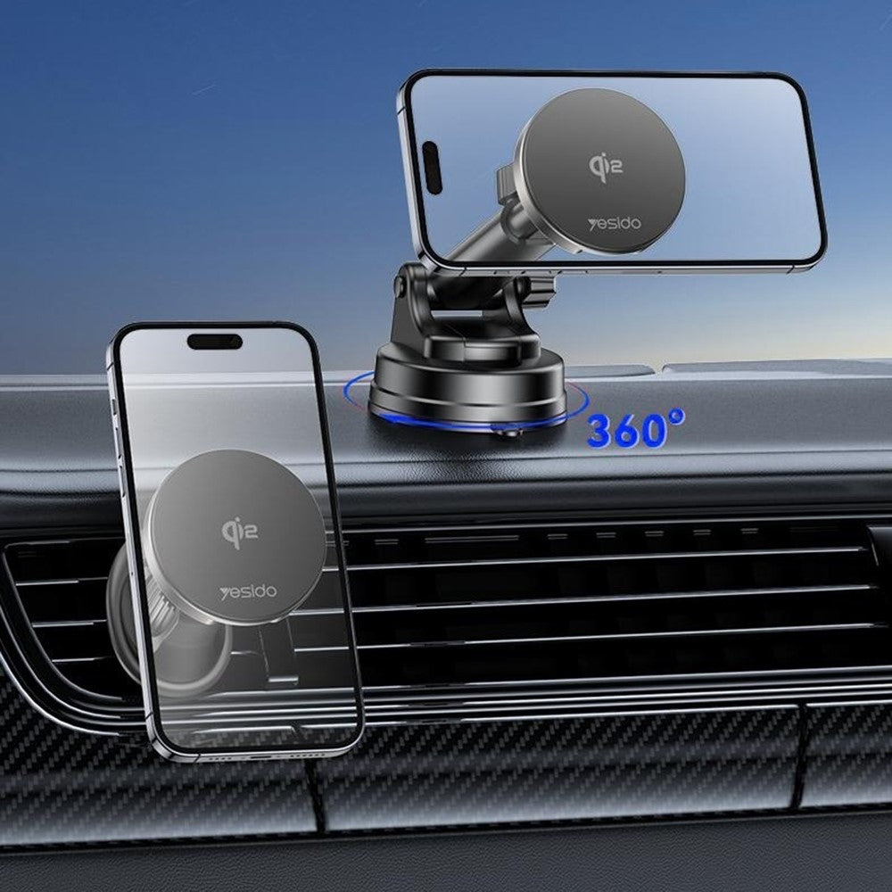YESIDO DS30 2-in-1 Car Wireless Charger & Magnetic Phone Holder – Qi 2.0