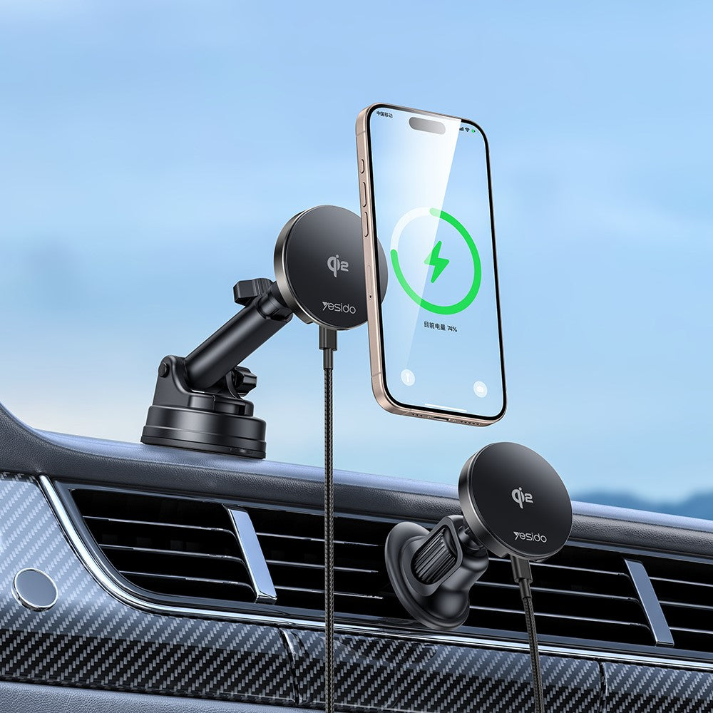 YESIDO DS30 2-in-1 Car Wireless Charger & Magnetic Phone Holder – Qi 2.0