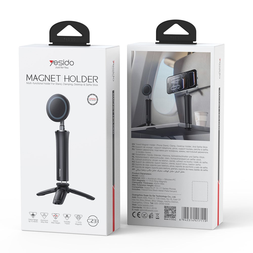 YESIDO C233 Magnetic Phone Tripod Telescopic Clip-on Desktop Holder Stand for Selfie Live Streaming