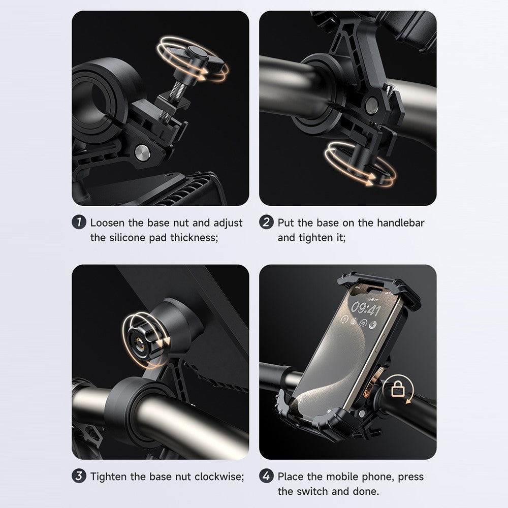 MCDODO CM-524 Bike Phone Mount 360° Adjustable Anti-Shake Cycling Holder for 4.2 - 6.5 Inch Smartphones