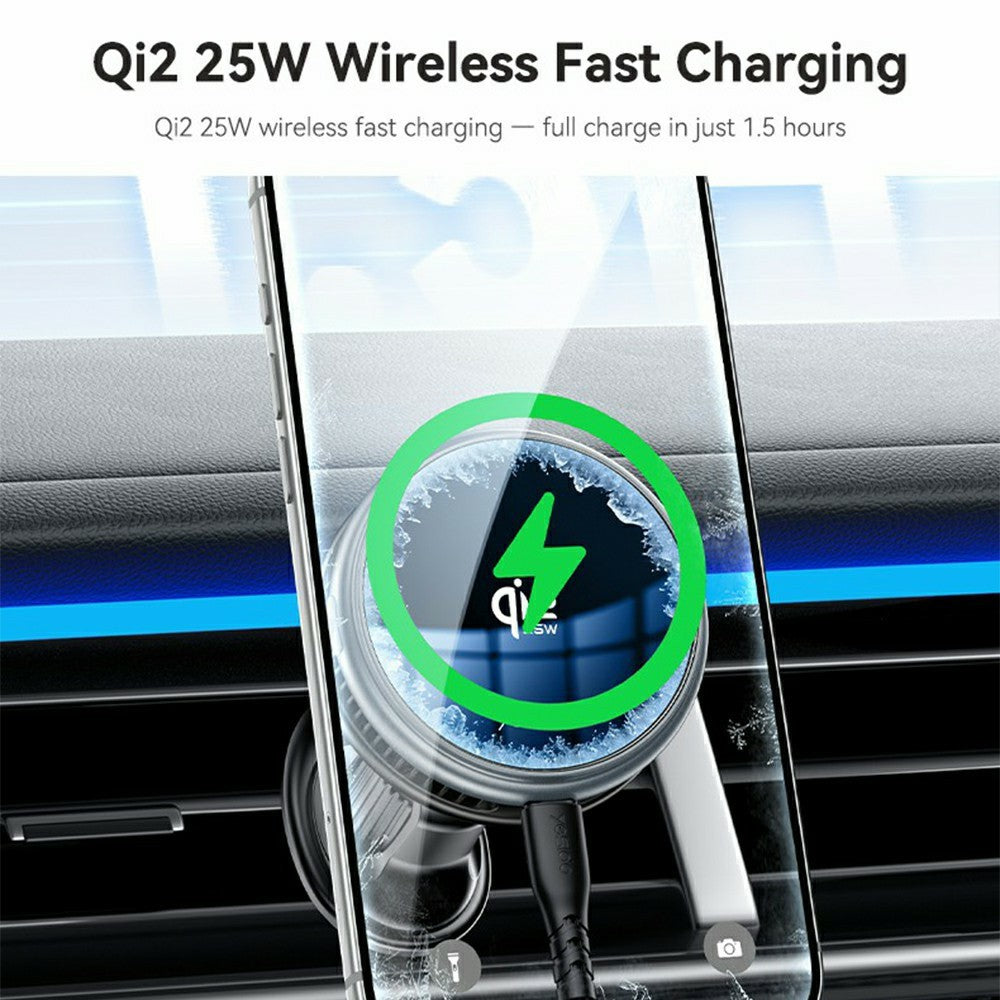 YESIDO C326 Qi2 25W Magnetic Wireless Car Charger Cooling Mount with Suction Cup and Air Vent Clip
