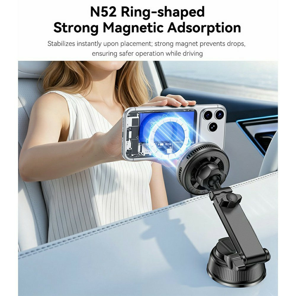 YESIDO C326 Qi2 25W Magnetic Wireless Car Charger Cooling Mount with Suction Cup and Air Vent Clip