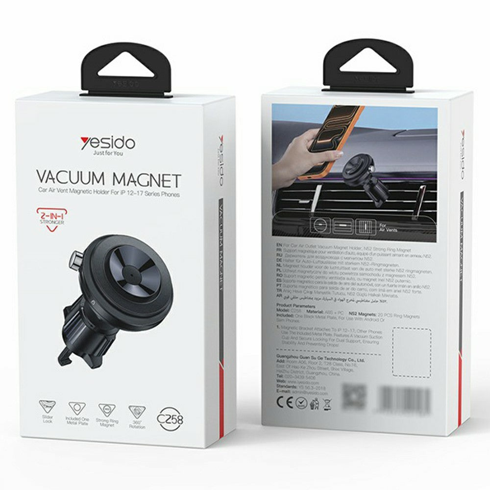 YESIDO C258 Magnetic Vacuum Suction 2 in 1 Car Air Vent Phone Mount Cellphone Bracket