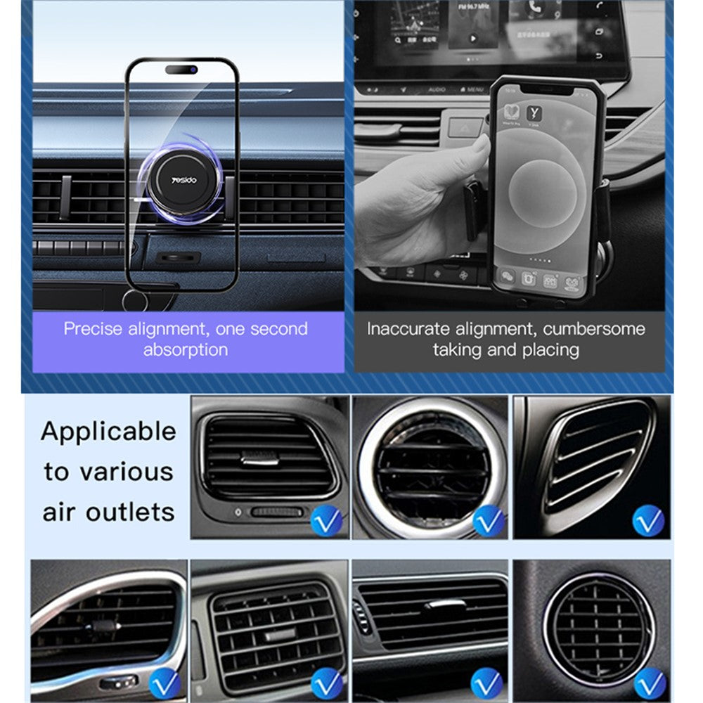 YESIDO C126 For iPhone 12 / 13 / 14 Zinc Alloy Car Magnetic Phone Holder 720 Degree Rotation Adhesive Bracket