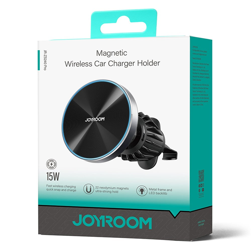 JOYROOM JR-ZS240 Pro Car Air Vent Mount 15W Magnetic Wireless Charger Phone Holder with Ambient Light