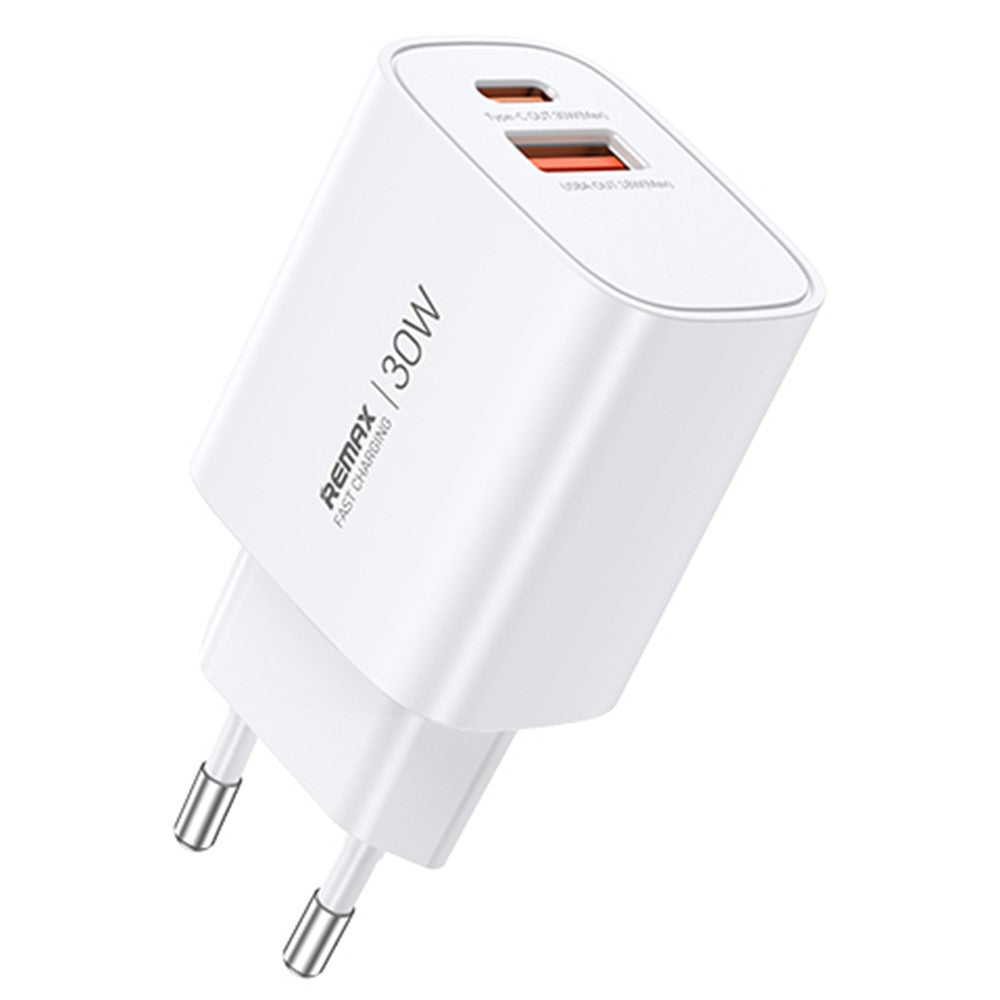 REMAX U187-AC30W GaN Fast Charger Adapter Dual Port USB-A / Type-C PD 30W QC 3.0 Wall Charger