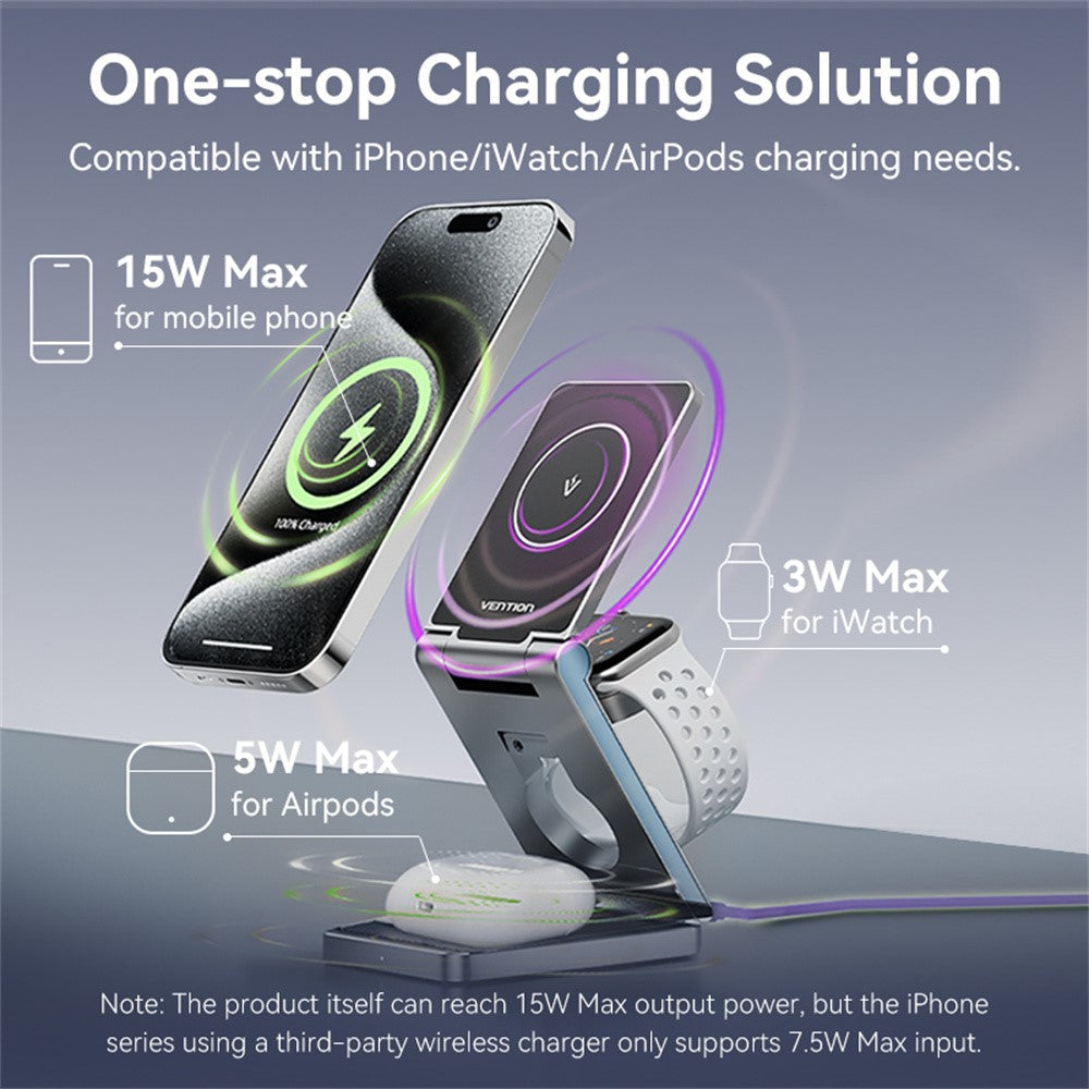 VENTION FGF Series 3-in-1 Magnetic Wireless Charging Stand – 15W Fast Charging