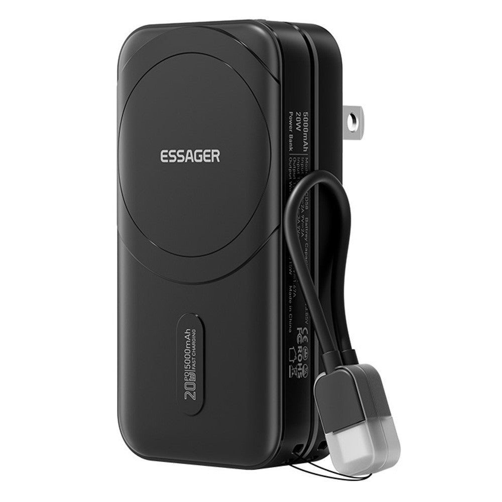 ESSAGER 3 in 1 Travel Adapter Power Bank 5000mAh Fast Charging Magnetic Power Bank High Capacity