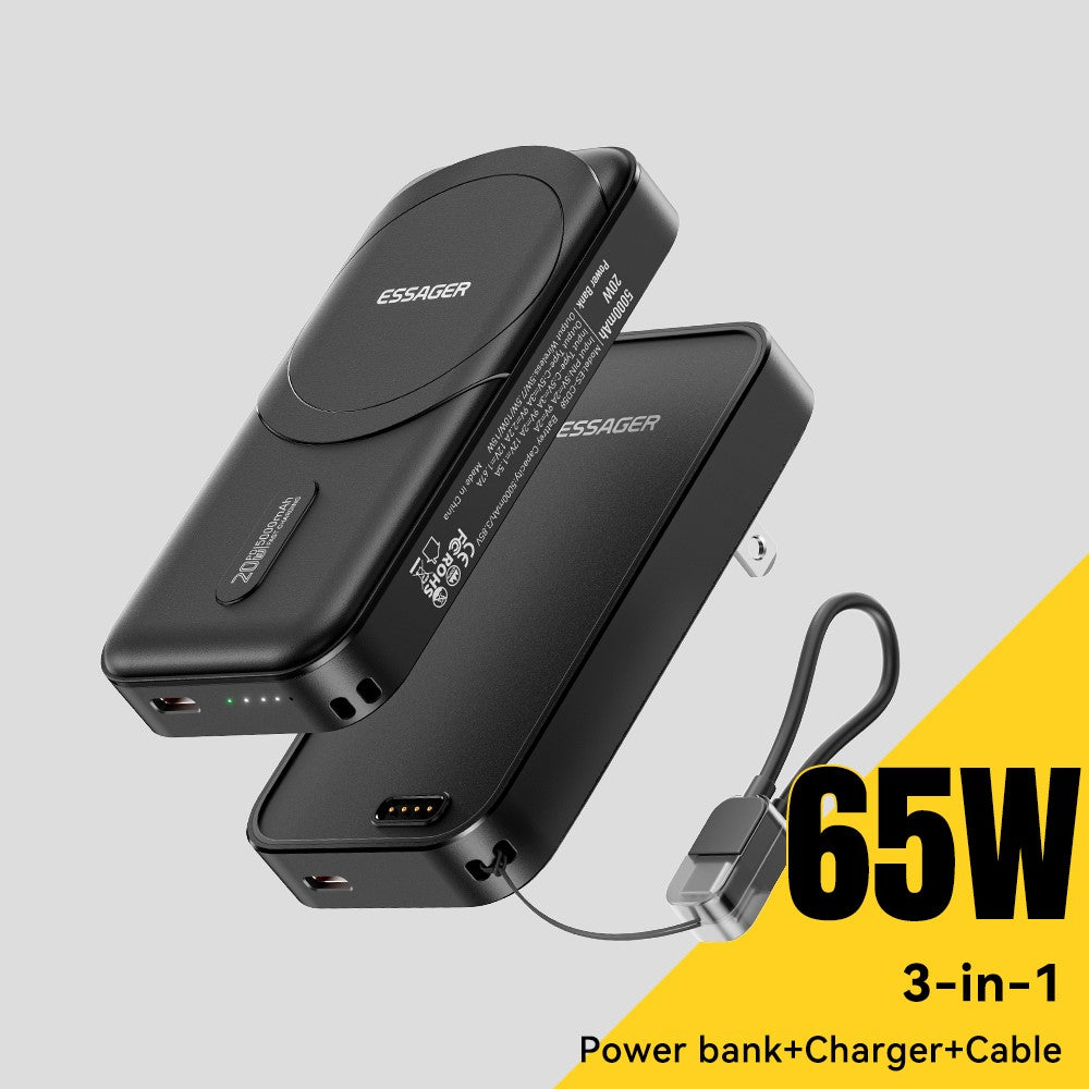 ESSAGER 3 in 1 Travel Adapter Power Bank 5000mAh Fast Charging Magnetic Power Bank High Capacity