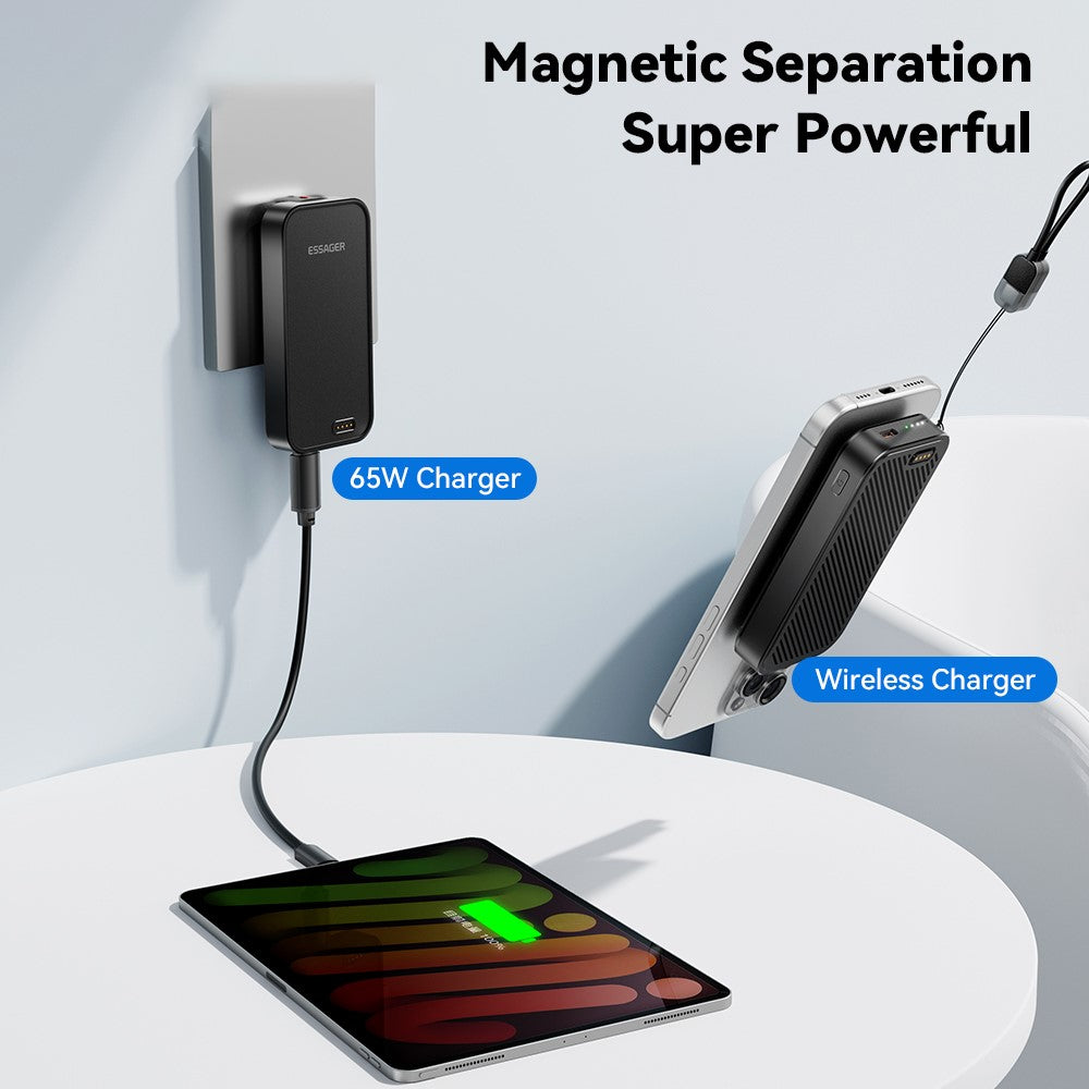 ESSAGER 3 in 1 Travel Adapter Power Bank 5000mAh Fast Charging Magnetic Power Bank High Capacity