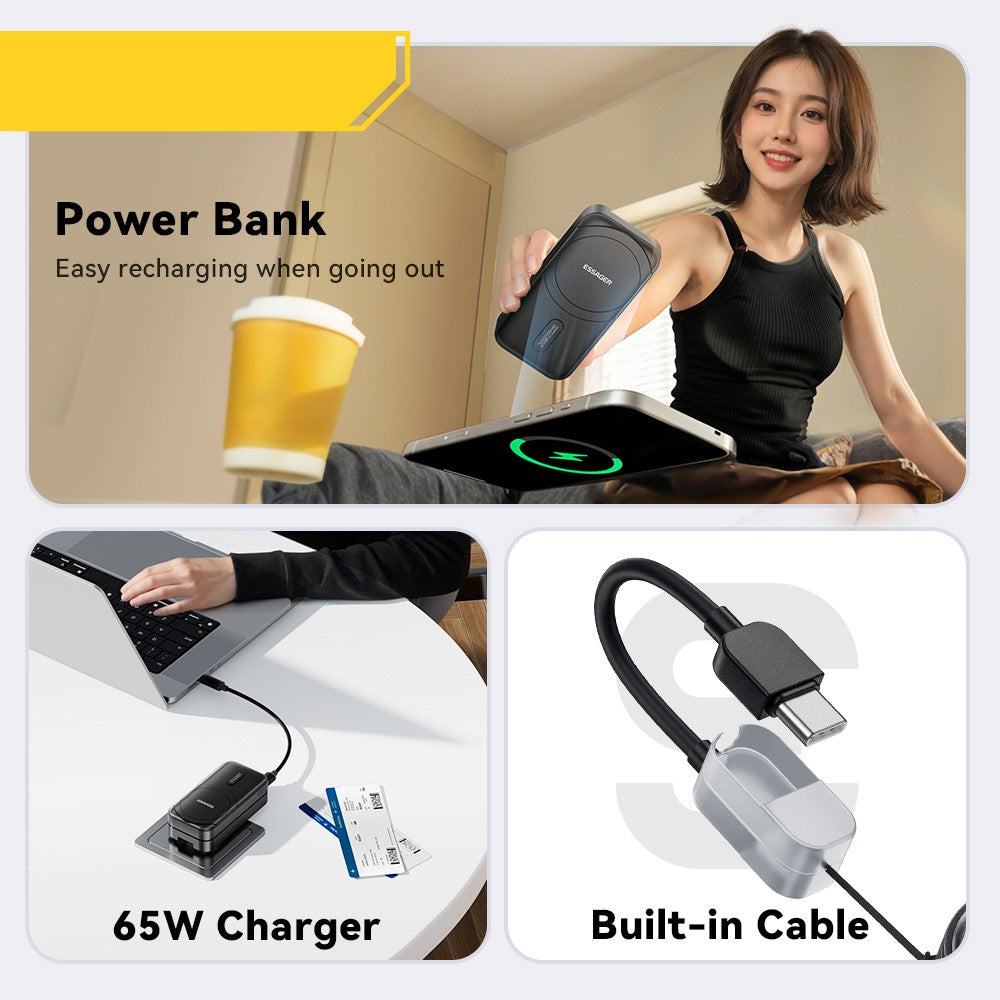 ESSAGER 3 in 1 Travel Adapter Power Bank 5000mAh Fast Charging Magnetic Power Bank High Capacity