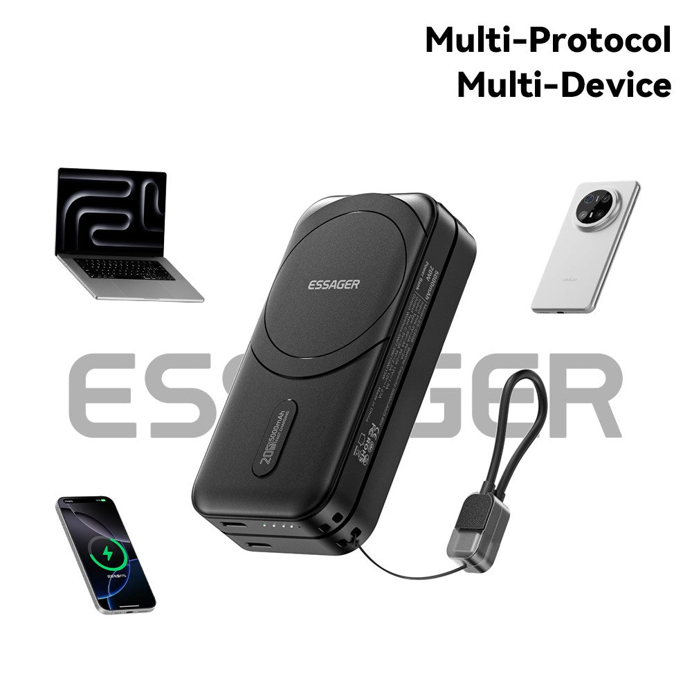ESSAGER 3 in 1 Travel Adapter Power Bank 5000mAh Fast Charging Magnetic Power Bank High Capacity