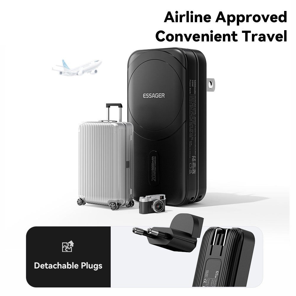 ESSAGER 3 in 1 Travel Adapter Power Bank 5000mAh Fast Charging Magnetic Power Bank High Capacity