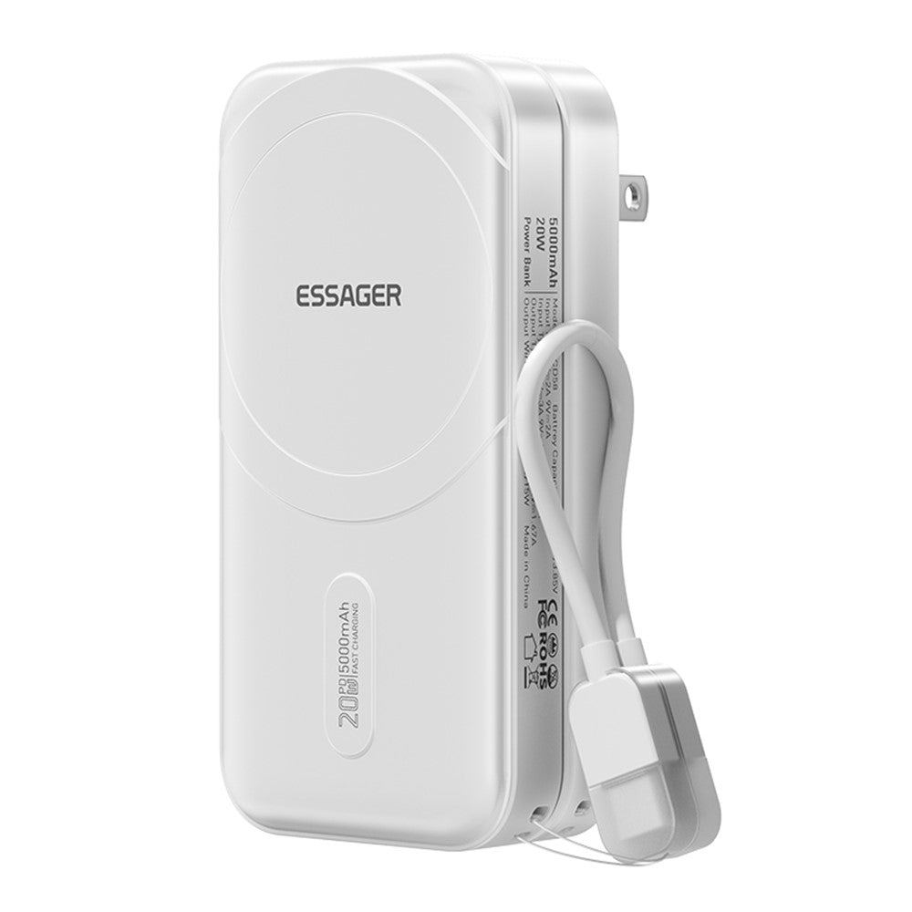 ESSAGER 3 in 1 Travel Adapter Power Bank 5000mAh Fast Charging Magnetic Power Bank High Capacity