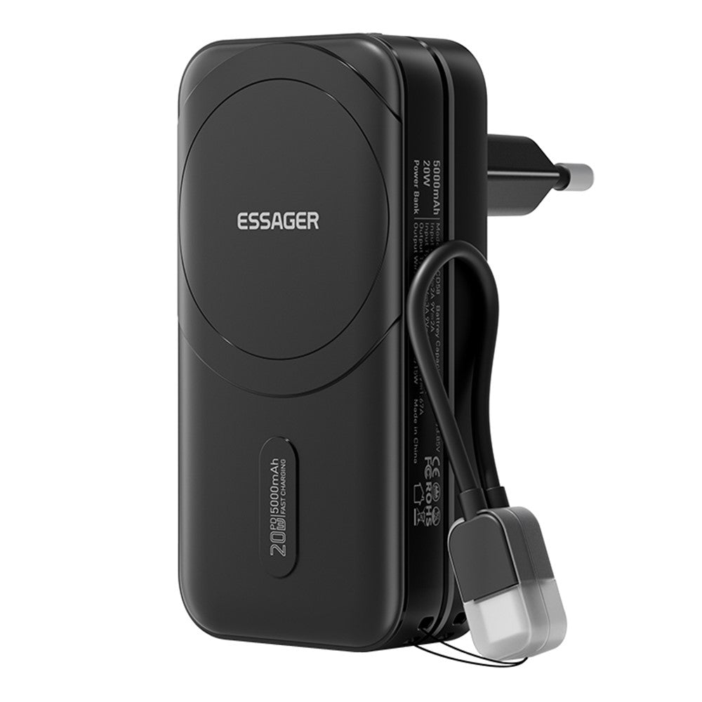 ESSAGER 3 in 1 Travel Adapter Power Bank 5000mAh Fast Charging Magnetic Power Bank High Capacity