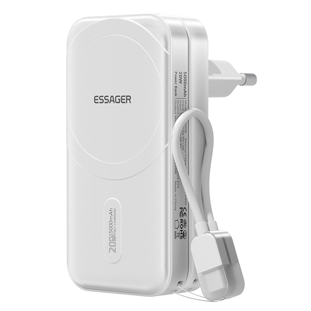 ESSAGER 3 in 1 Travel Adapter Power Bank 5000mAh Fast Charging Magnetic Power Bank High Capacity