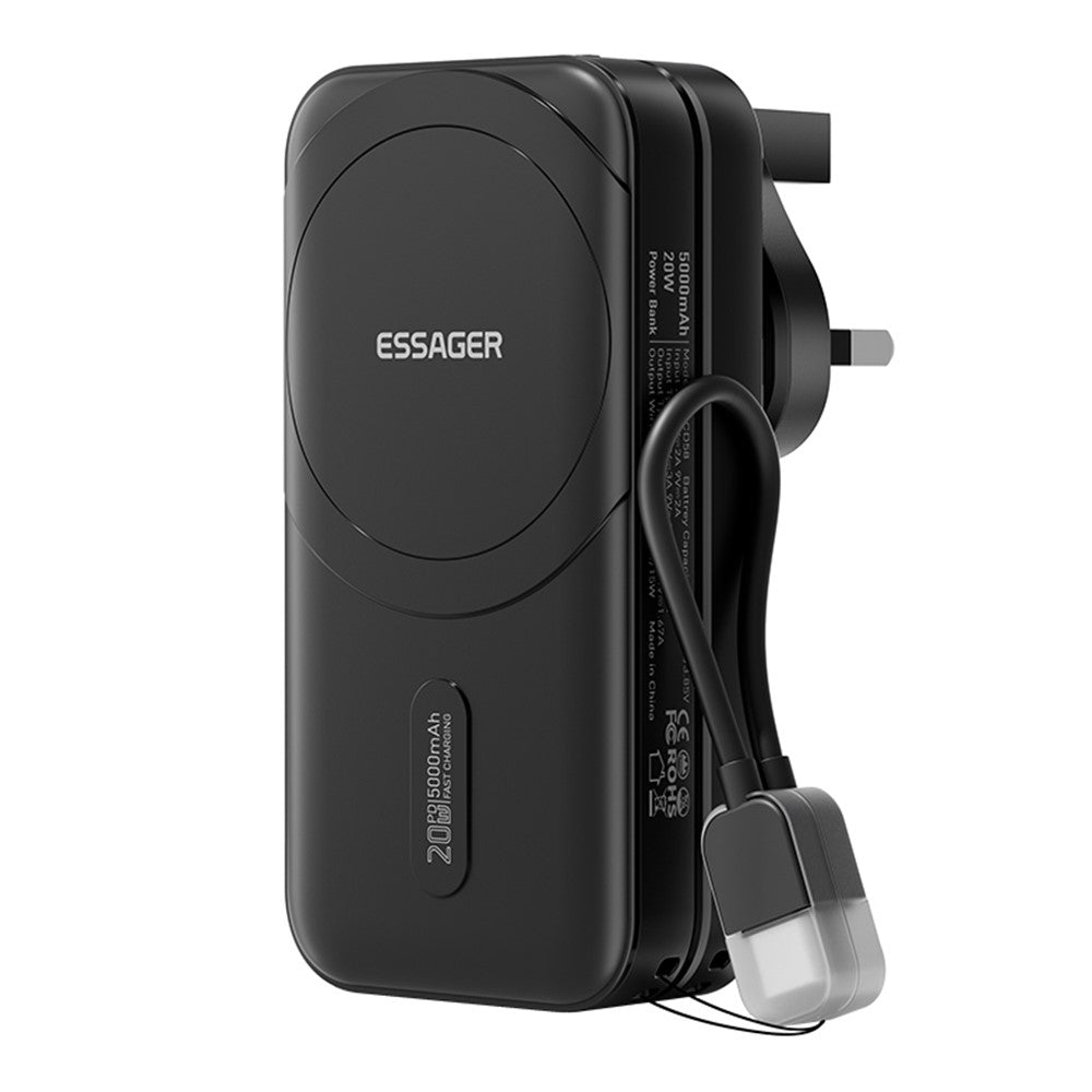 ESSAGER 3 in 1 Travel Adapter Power Bank 5000mAh Fast Charging Magnetic Power Bank High Capacity