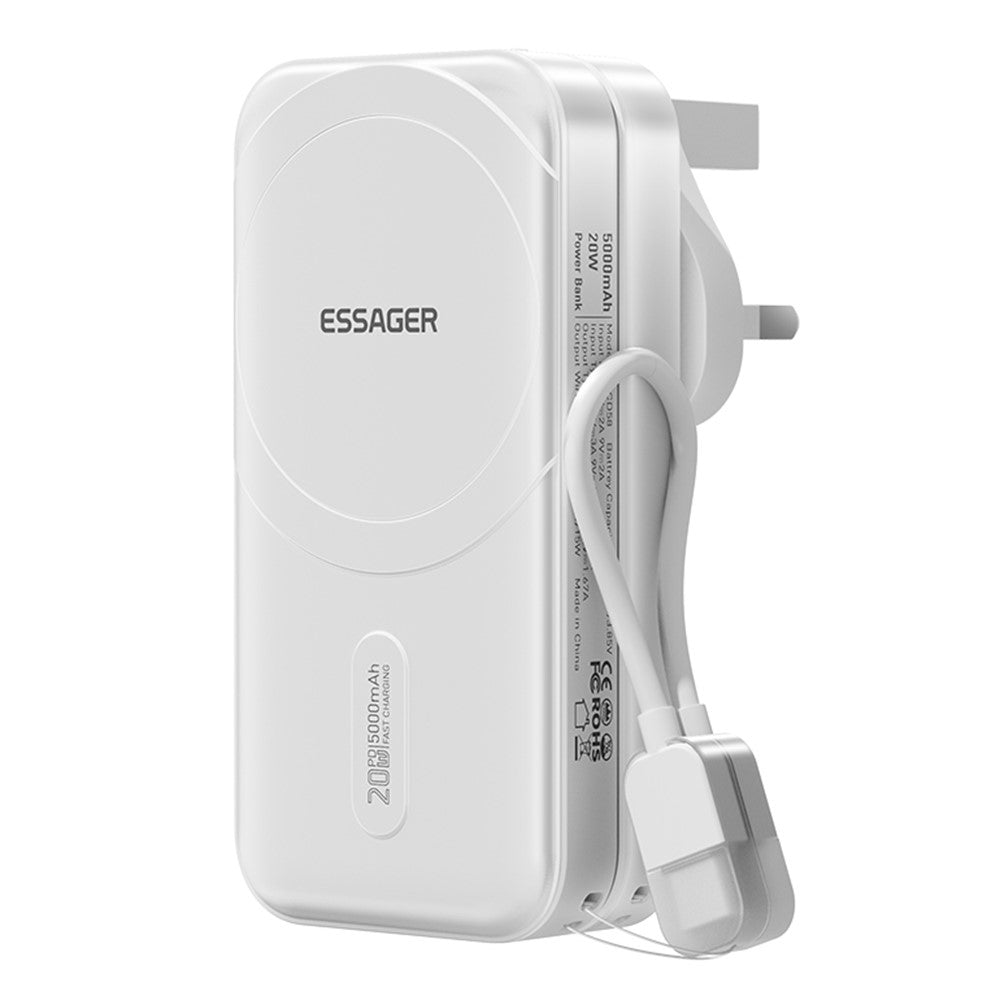 ESSAGER 3 in 1 Travel Adapter Power Bank 5000mAh Fast Charging Magnetic Power Bank High Capacity