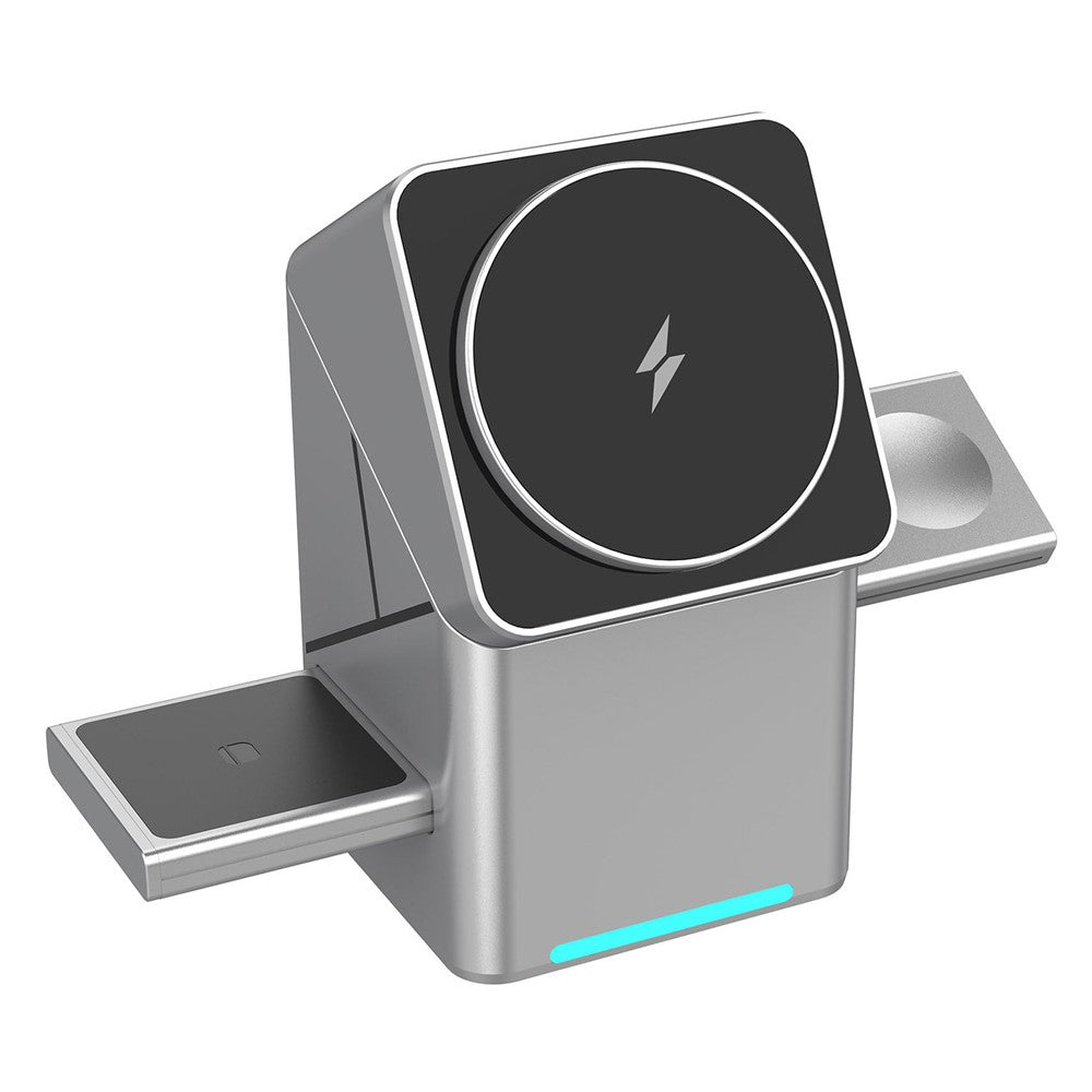 3-in-1 Magnetic Wireless Charger – Rotating Stand for Phone, Watch & Earbuds