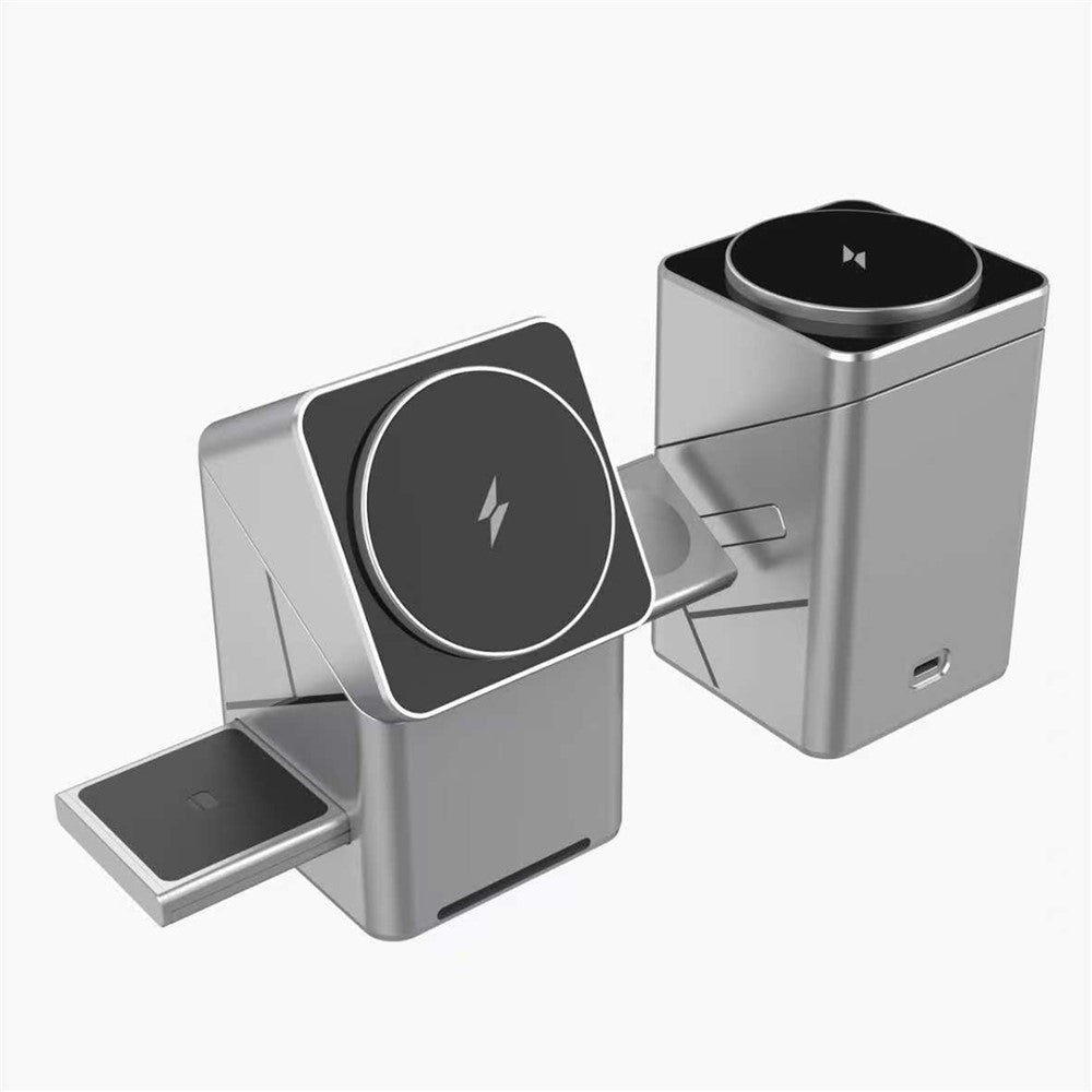 3-in-1 Magnetic Wireless Charger – Rotating Stand for Phone, Watch & Earbuds